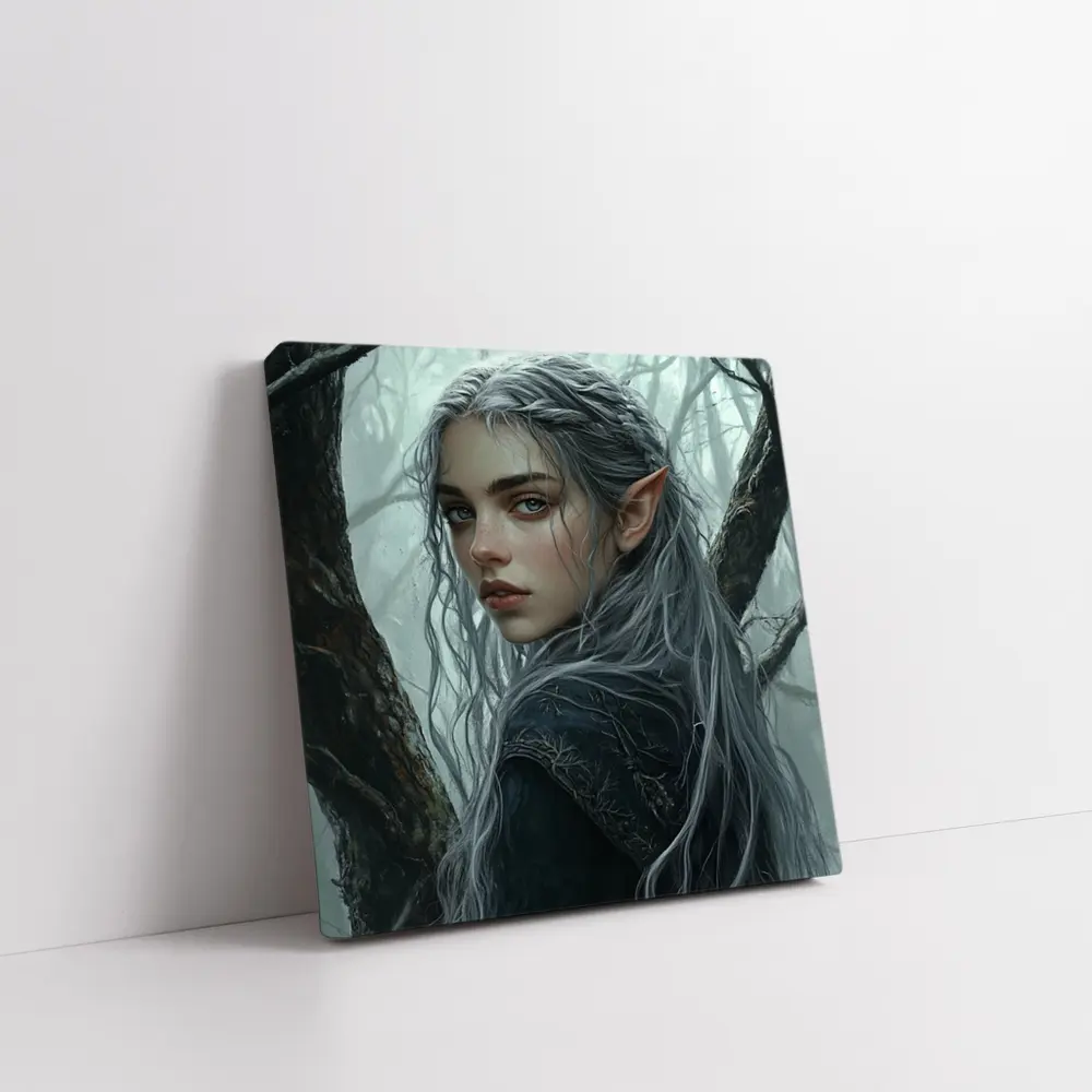 Elf Girl Silver Hair Misty Dark Forest – Wall Art