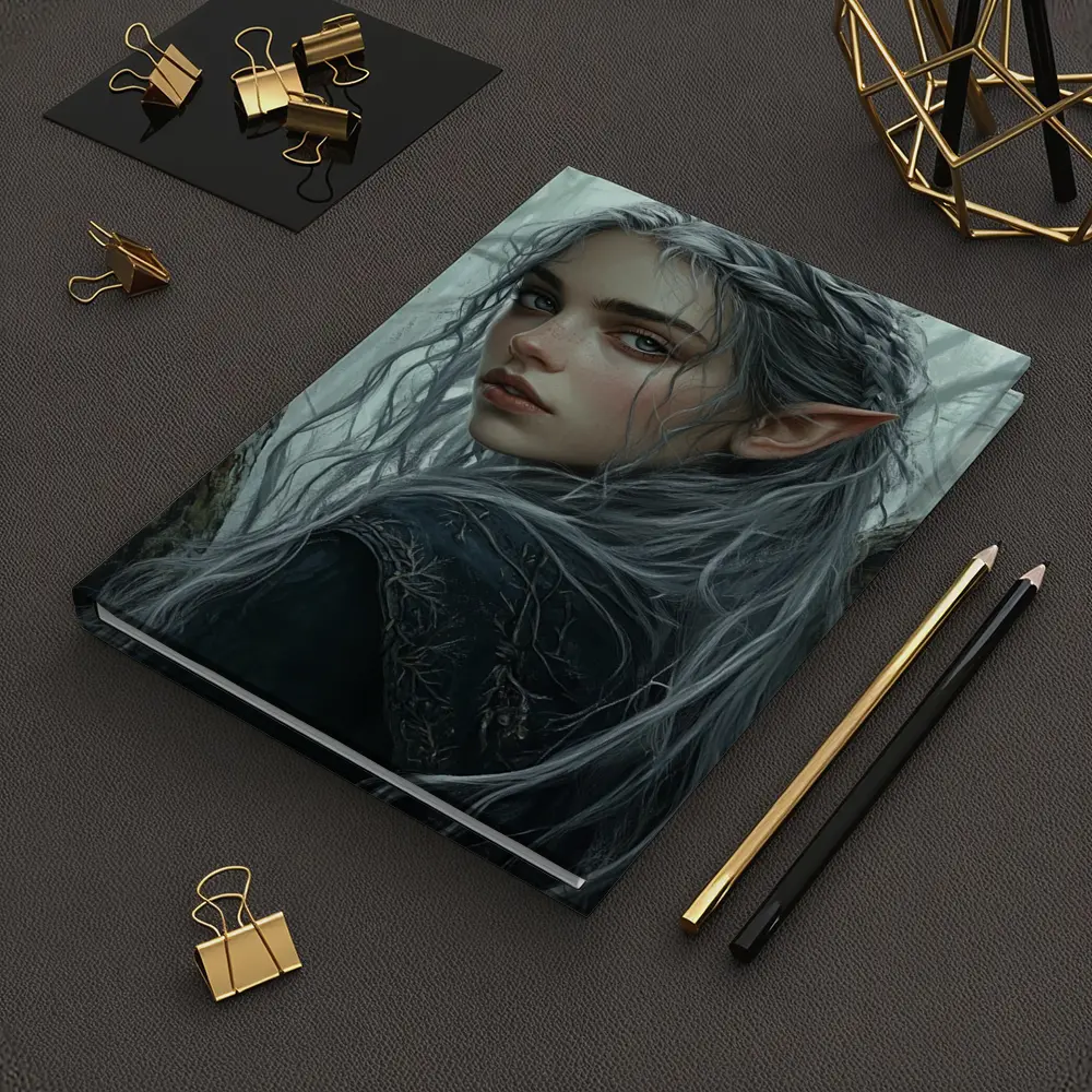 Elf Girl Silver Hair Misty Dark Forest – Notebooks