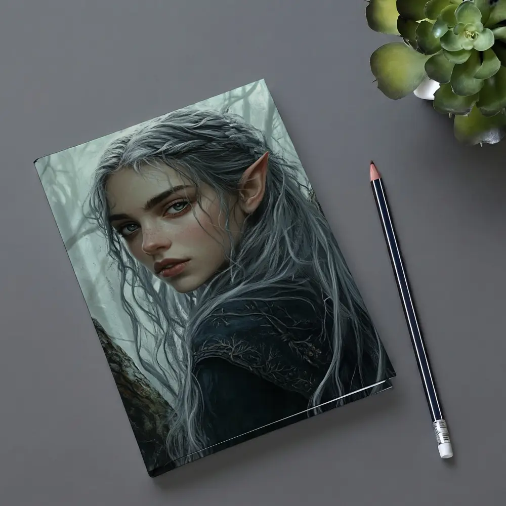 Elf Girl Silver Hair Misty Dark Forest – Notebooks