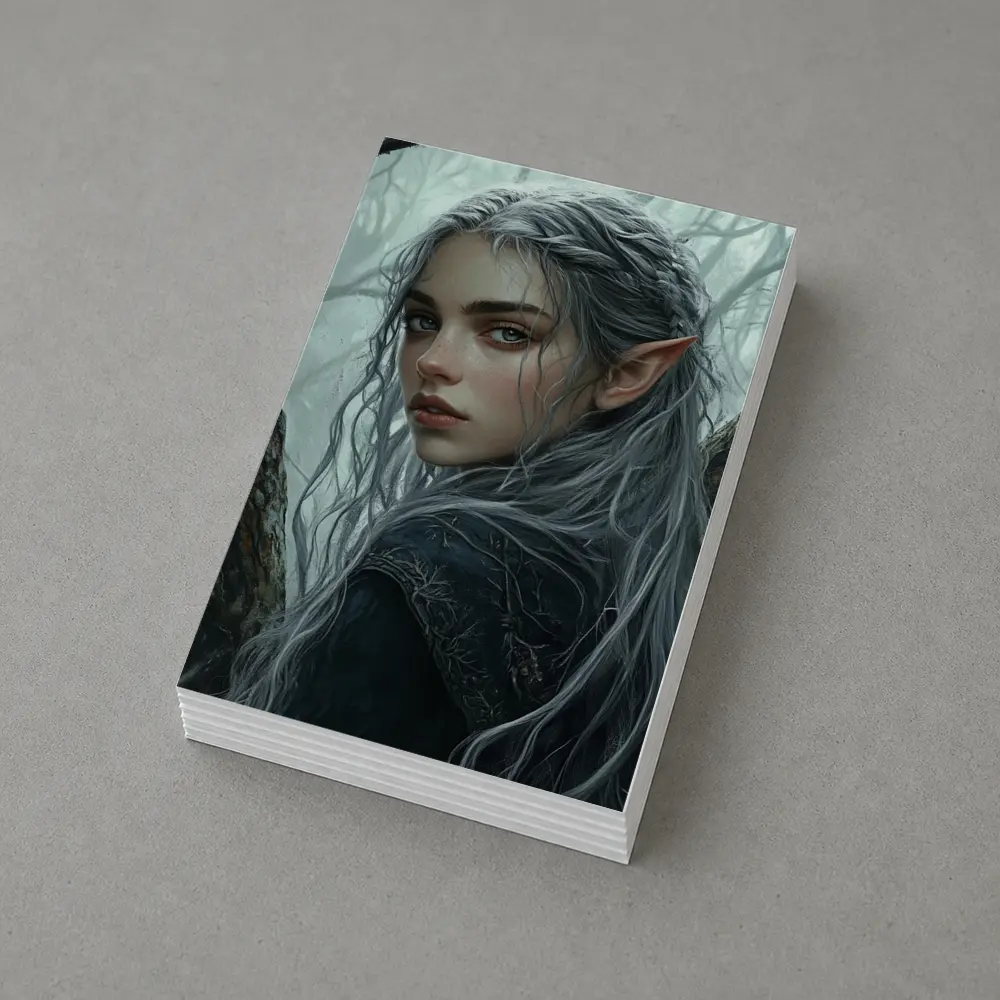 Elf Girl Silver Hair Misty Dark Forest – Postcards