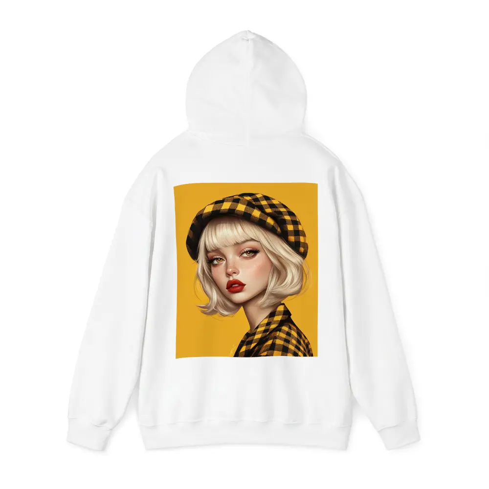 Blonde Girl Yellow Plaid Beret Digital Art – Hoodies