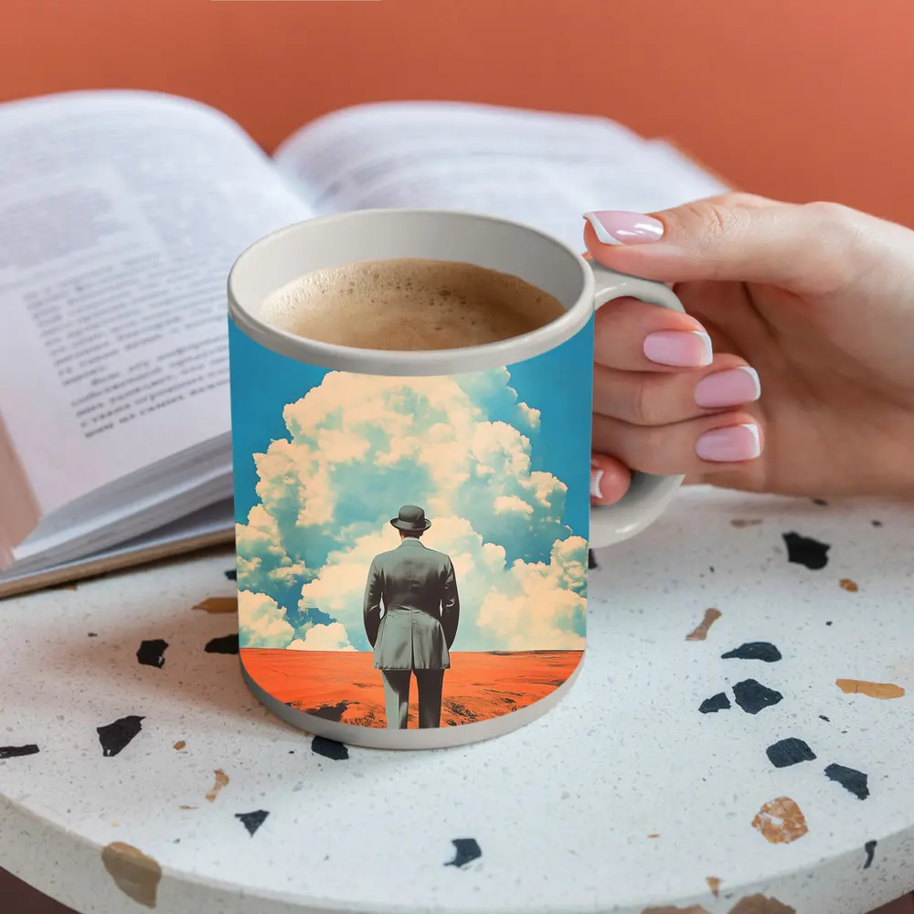 Man in Bowler Hat Desert Sky Collage – Mugs