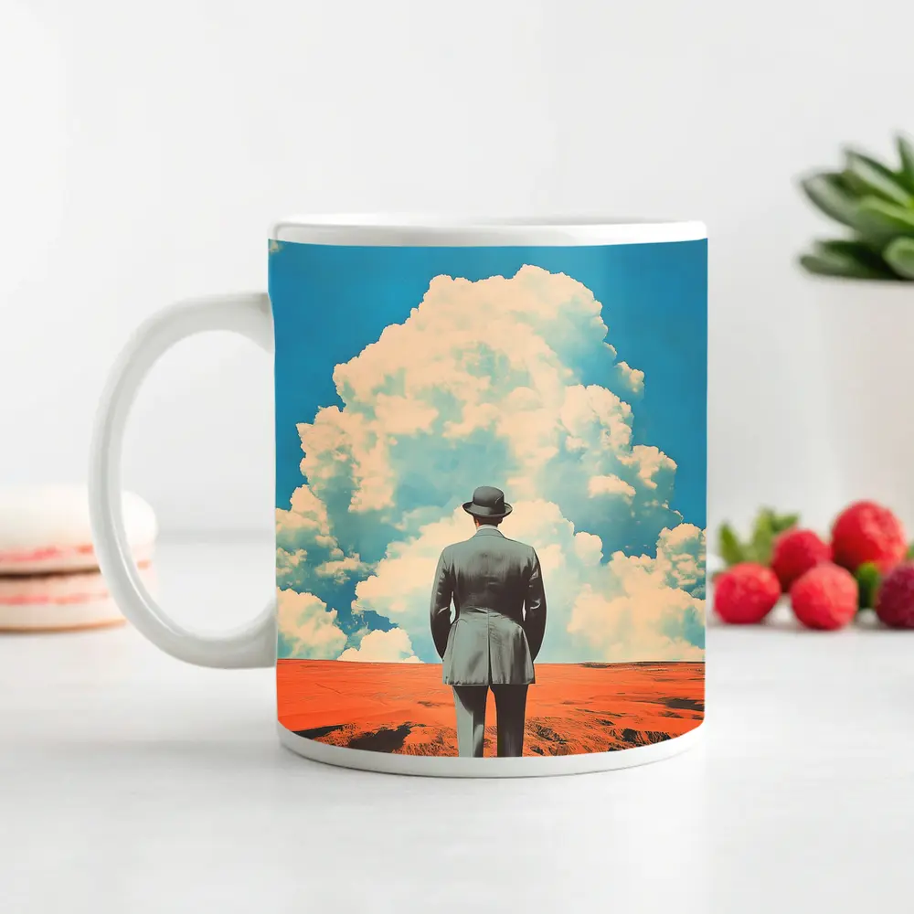 Man in Bowler Hat Desert Sky Collage – Mugs