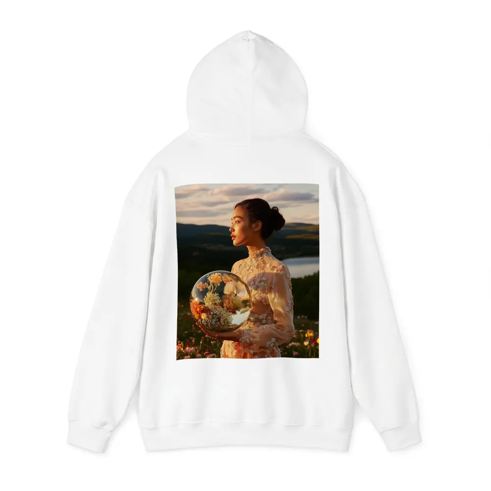 Woman Holding Flower Globe in Field – Hoodies