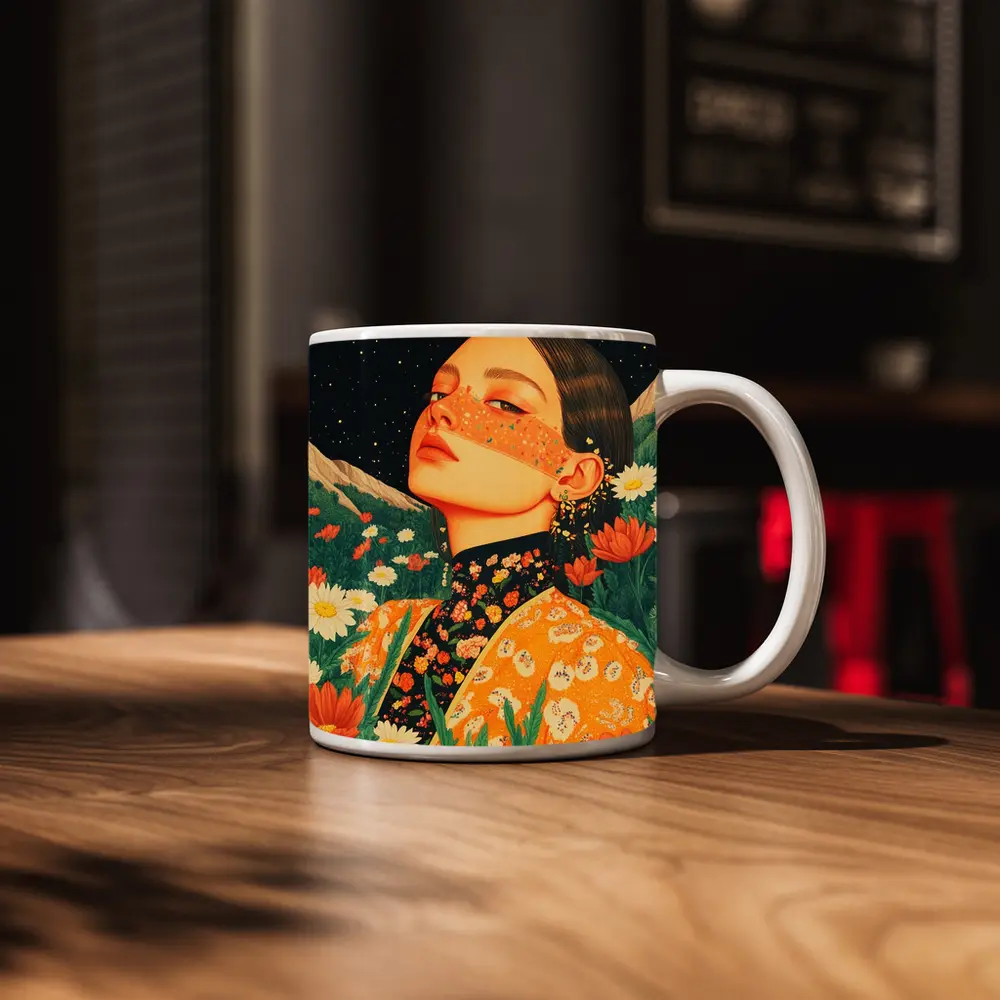 Woman In Flowers Starry Night Illustration – Mugs