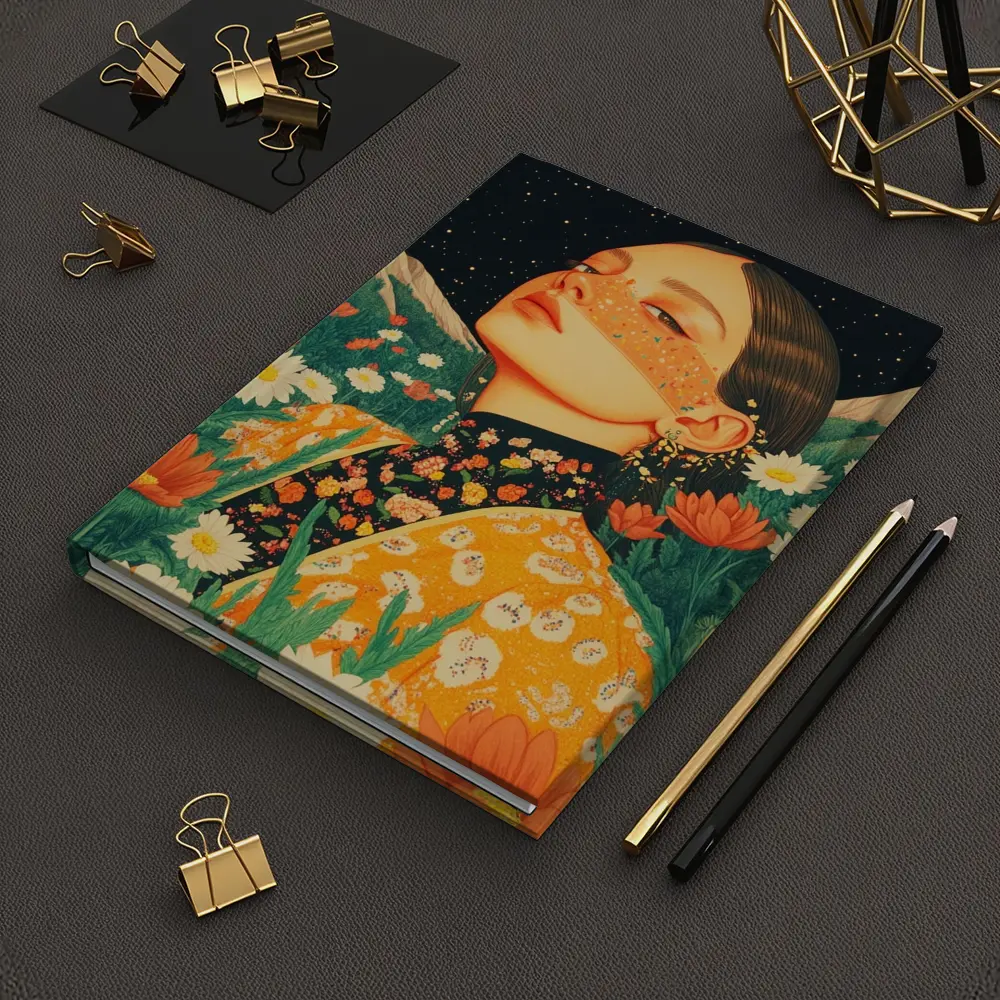 Woman In Flowers Starry Night Illustration – Notebooks