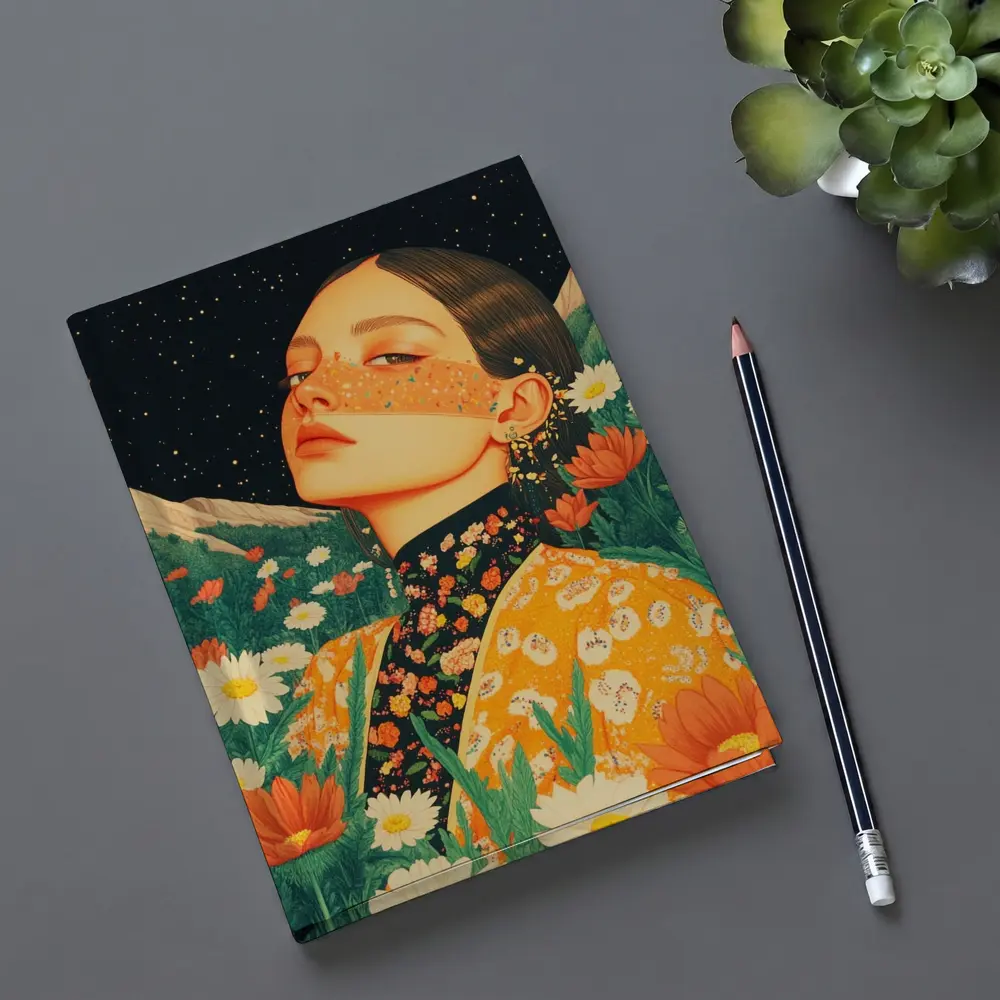 Woman In Flowers Starry Night Illustration – Notebooks