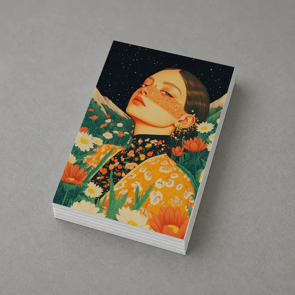 Woman In Flowers Starry Night Illustration – Postcards
