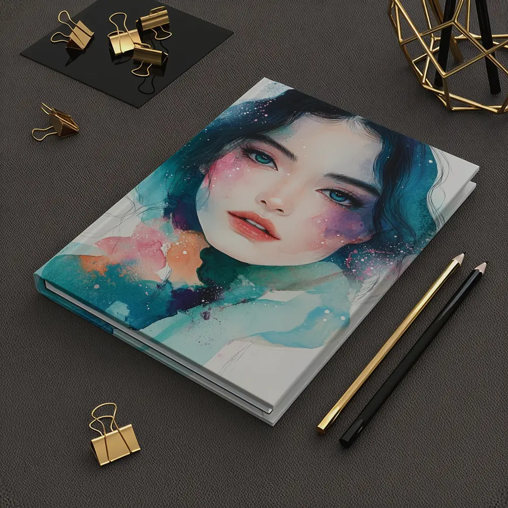 Watercolor Girl Portrait Blue Teal Galaxy – Notebooks