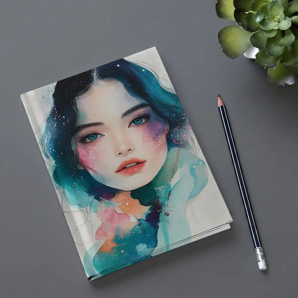 Watercolor Girl Portrait Blue Teal Galaxy – Notebooks