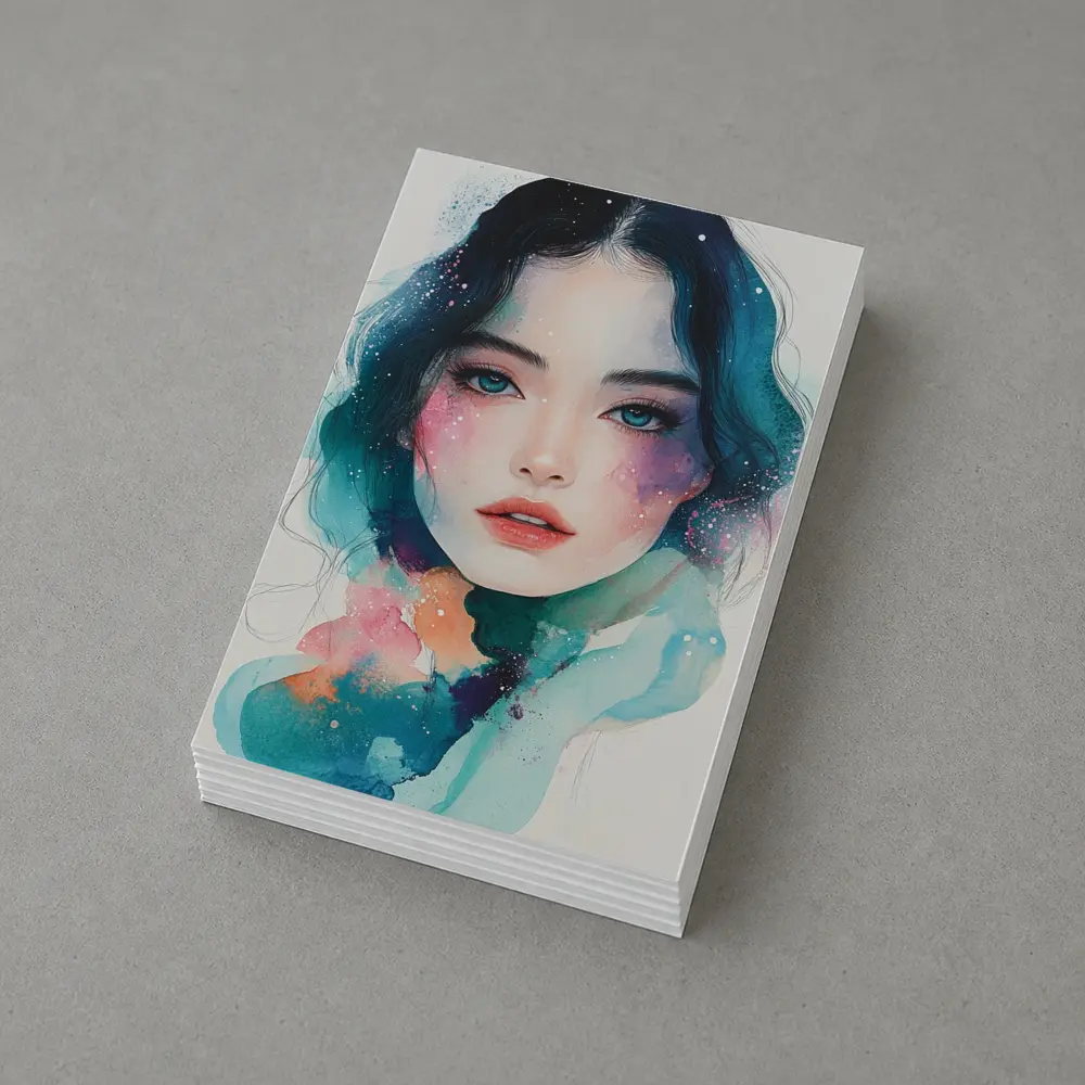 Watercolor Girl Portrait Blue Teal Galaxy – Postcards