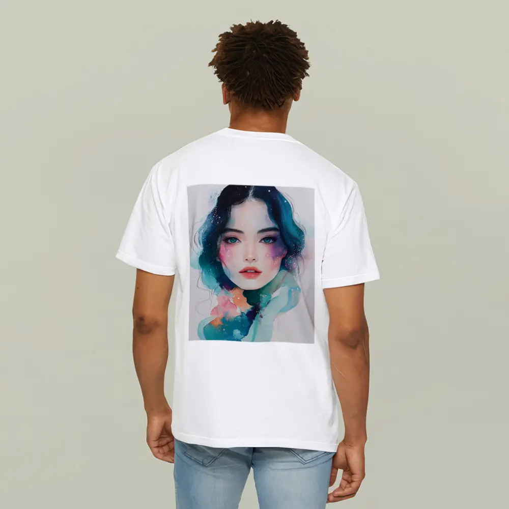 Watercolor Girl Portrait Blue Teal Galaxy – T-Shirts