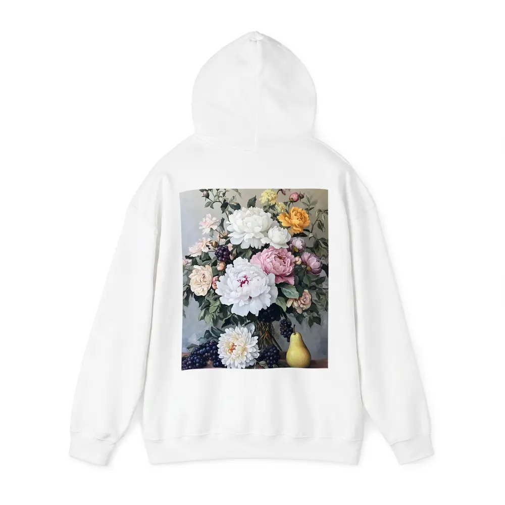 Peonies Roses Grapes Pear Still Life Painting – Hoodies