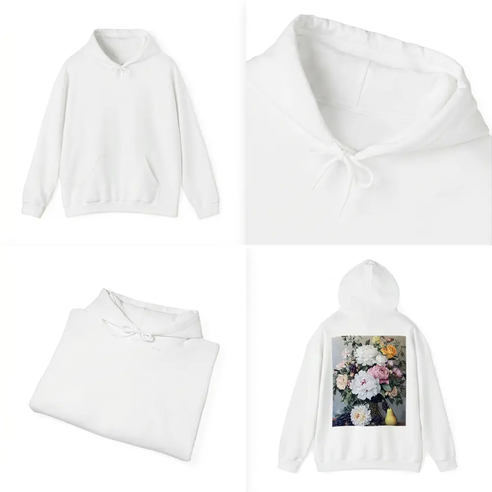 Peonies Roses Grapes Pear Still Life Painting – Hoodies