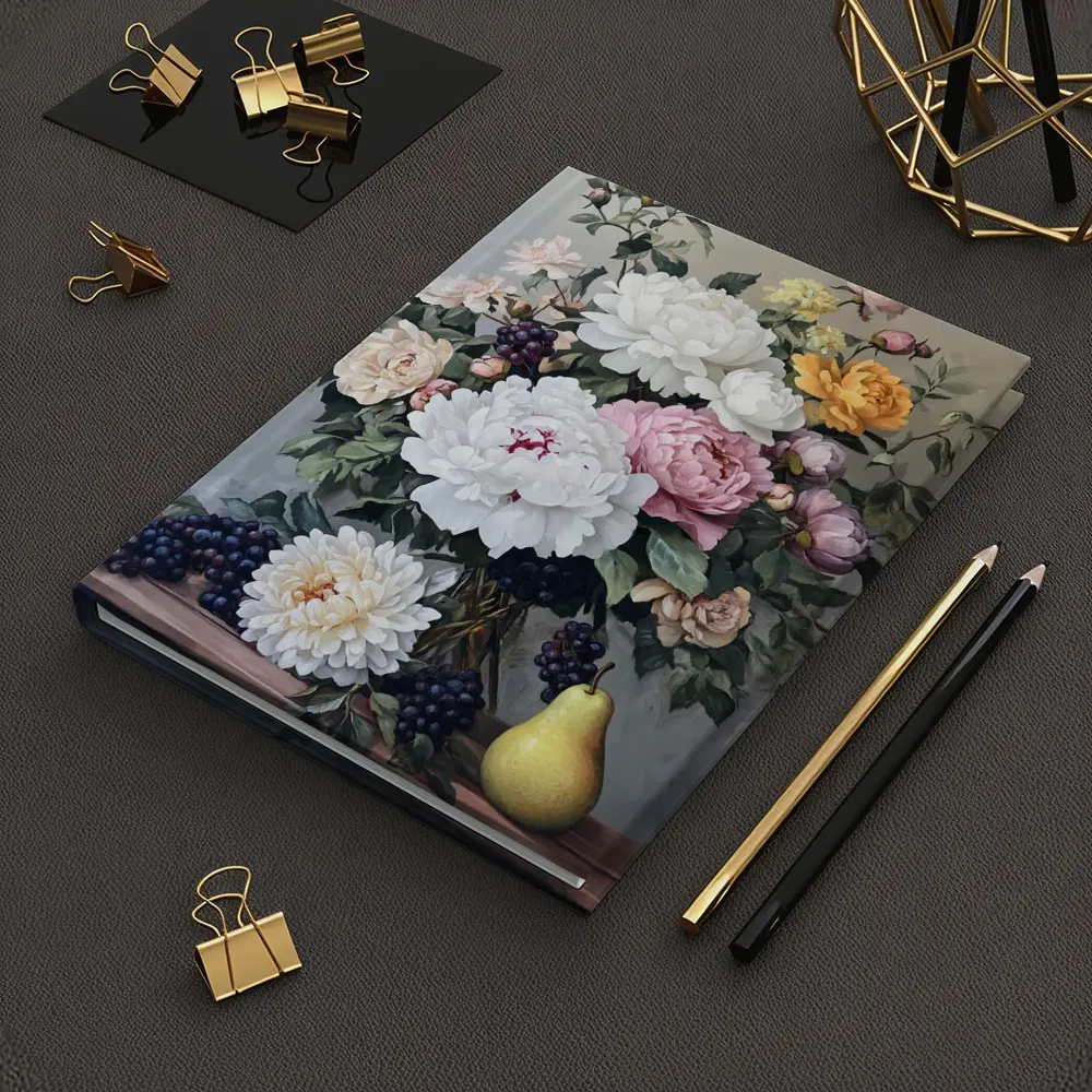 Peonies Roses Grapes Pear Still Life Painting – Notebooks