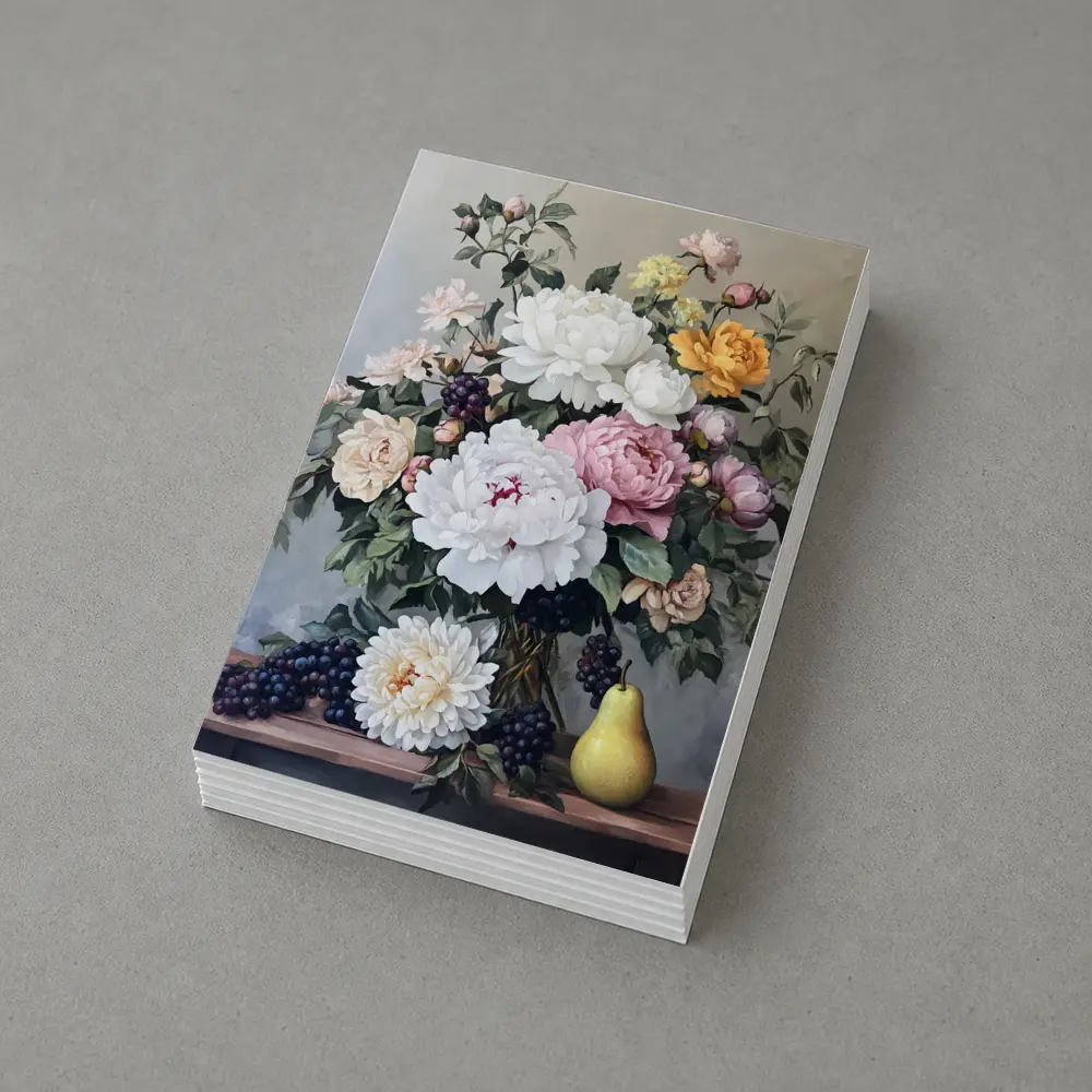 Peonies Roses Grapes Pear Still Life Painting – Postcards