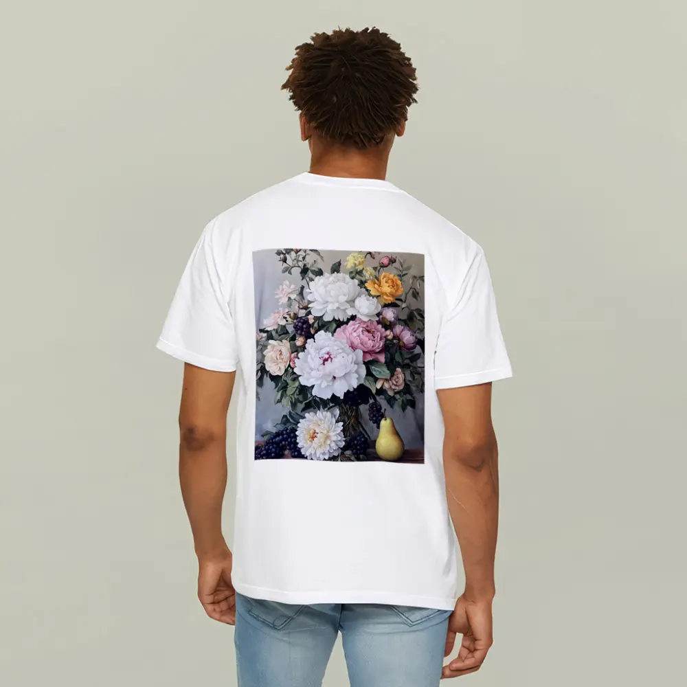 Peonies Roses Grapes Pear Still Life Painting – T-Shirts