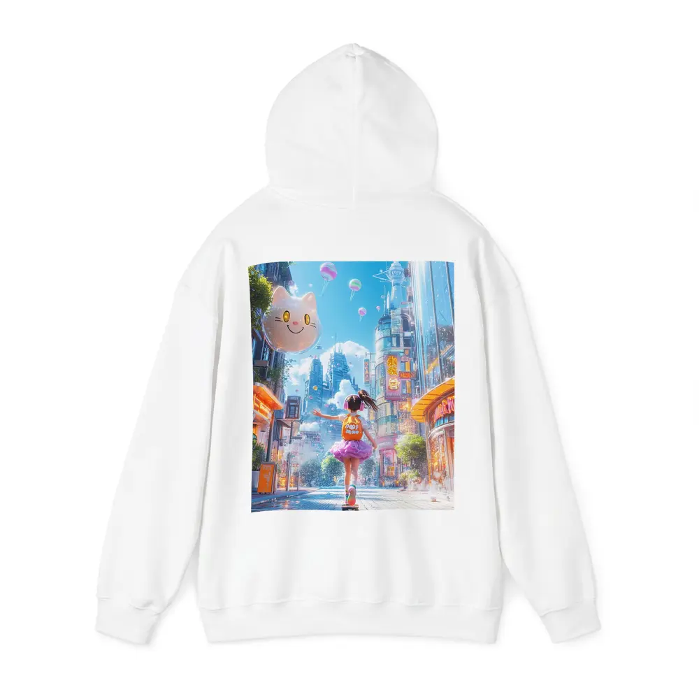 Anime Girl Skateboarding Futuristic Neon City – Hoodies