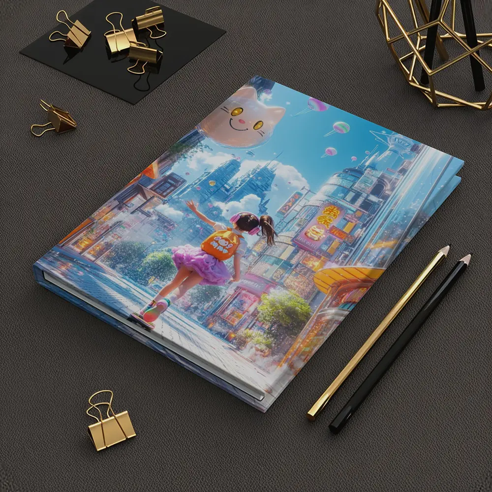 Anime Girl Skateboarding Futuristic Neon City – Notebooks