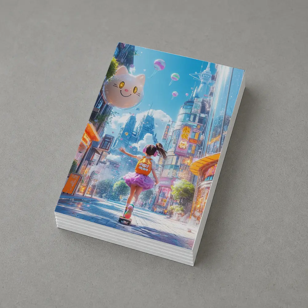 Anime Girl Skateboarding Futuristic Neon City – Postcards