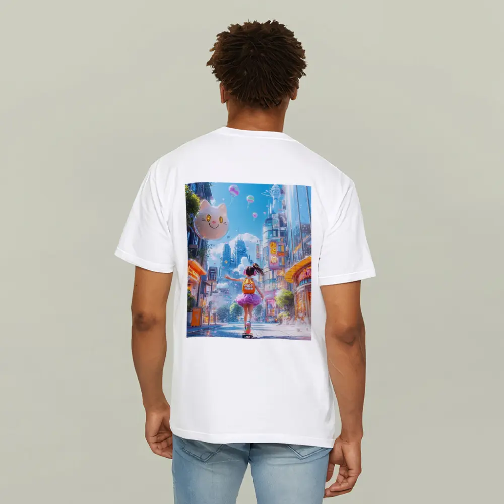 Anime Girl Skateboarding Futuristic Neon City – T-Shirts