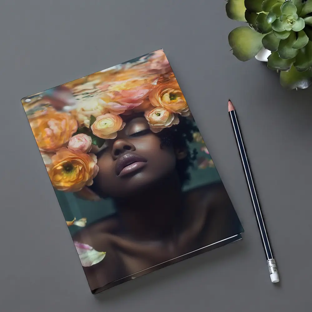 Black Woman Underwater Surrounded by Ranunculus Flowers – Notebooks