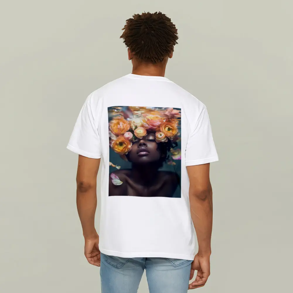 Black Woman Underwater Surrounded by Ranunculus Flowers – T-Shirts