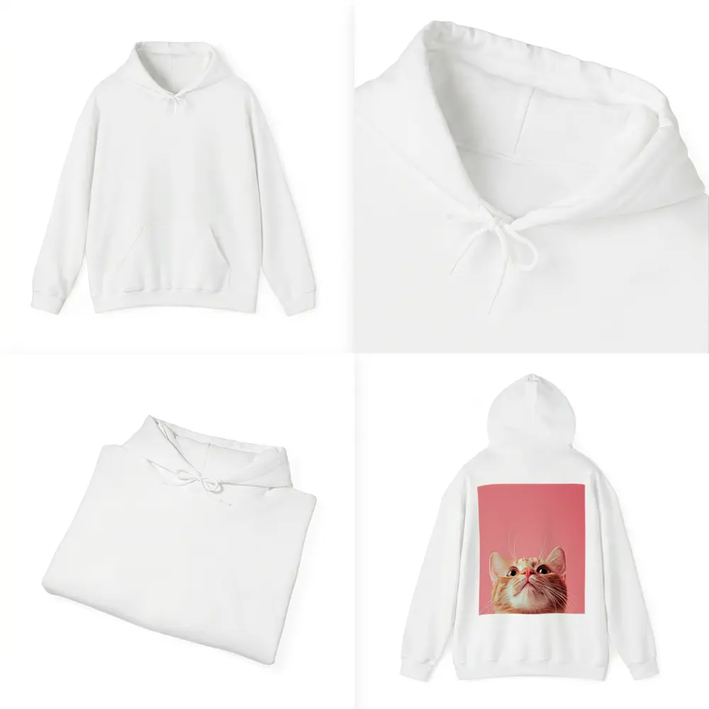 Ginger Tabby Cat Looking Up Pink Background – Hoodies