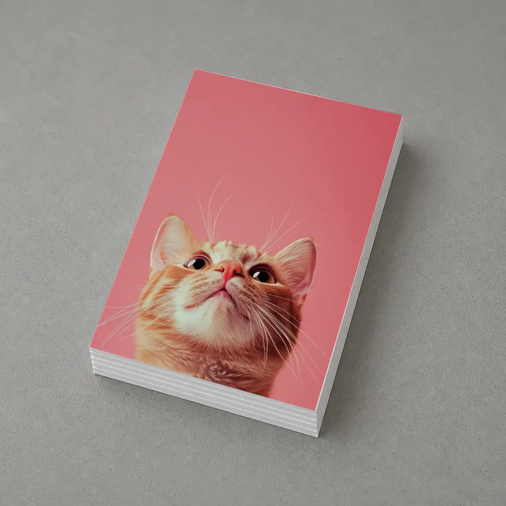 Ginger Tabby Cat Looking Up Pink Background – Postcards