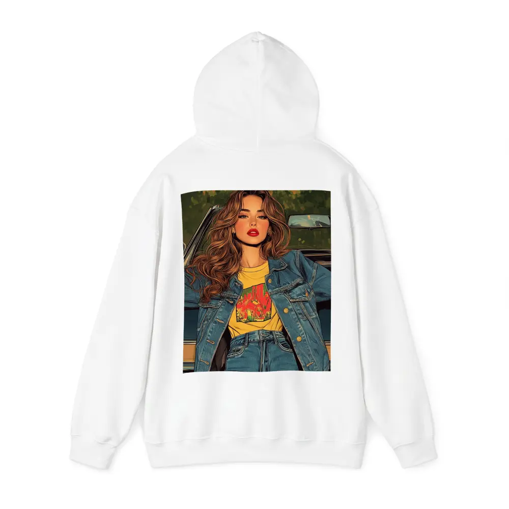 Comic Style Girl Denim Outfit Car Background – Hoodies