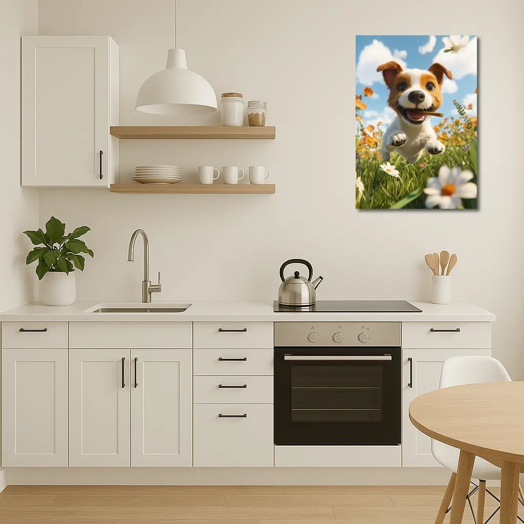 Cartoon Jack Russell Puppy Running Flower Field – Wall Art