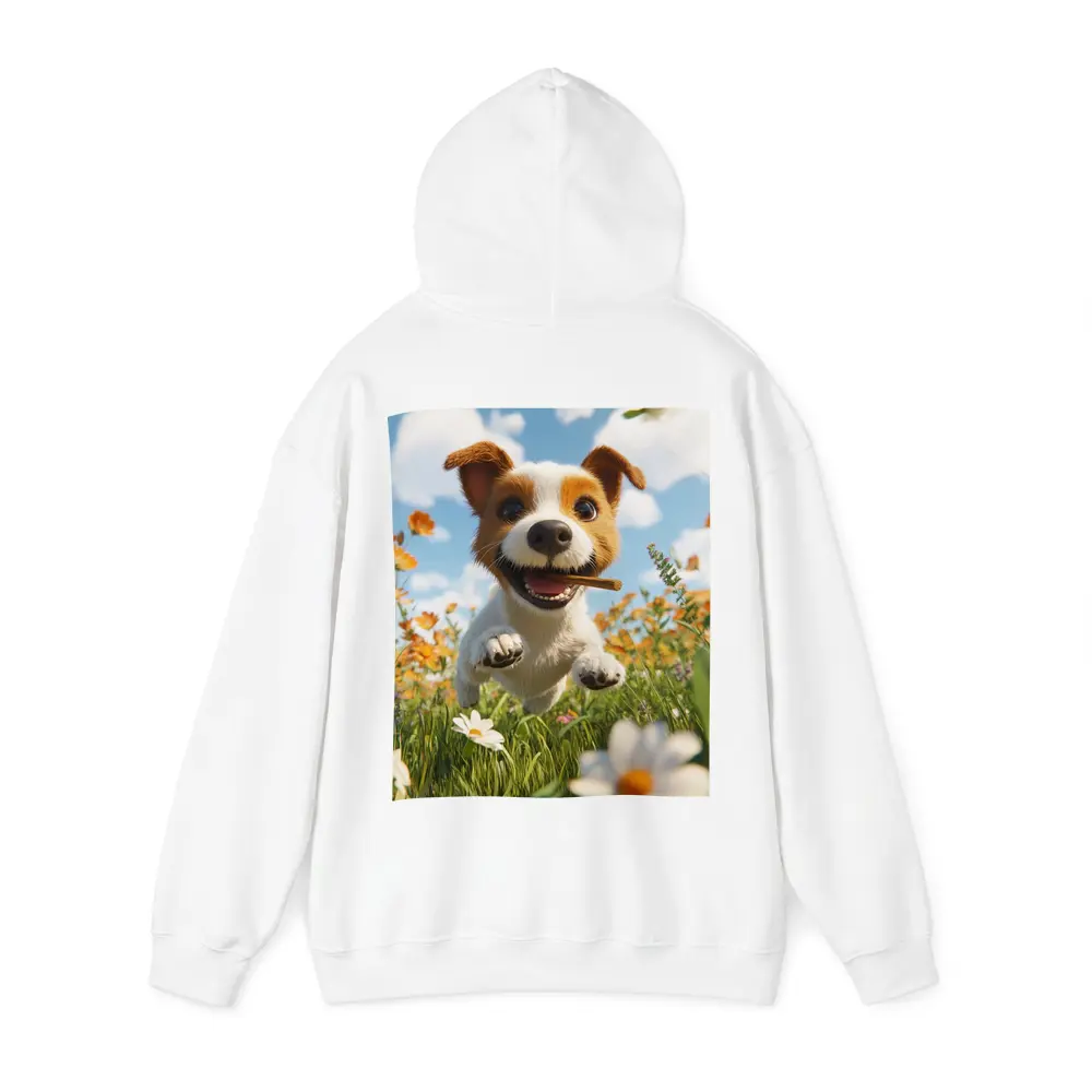 Cartoon Jack Russell Puppy Running Flower Field – Hoodies