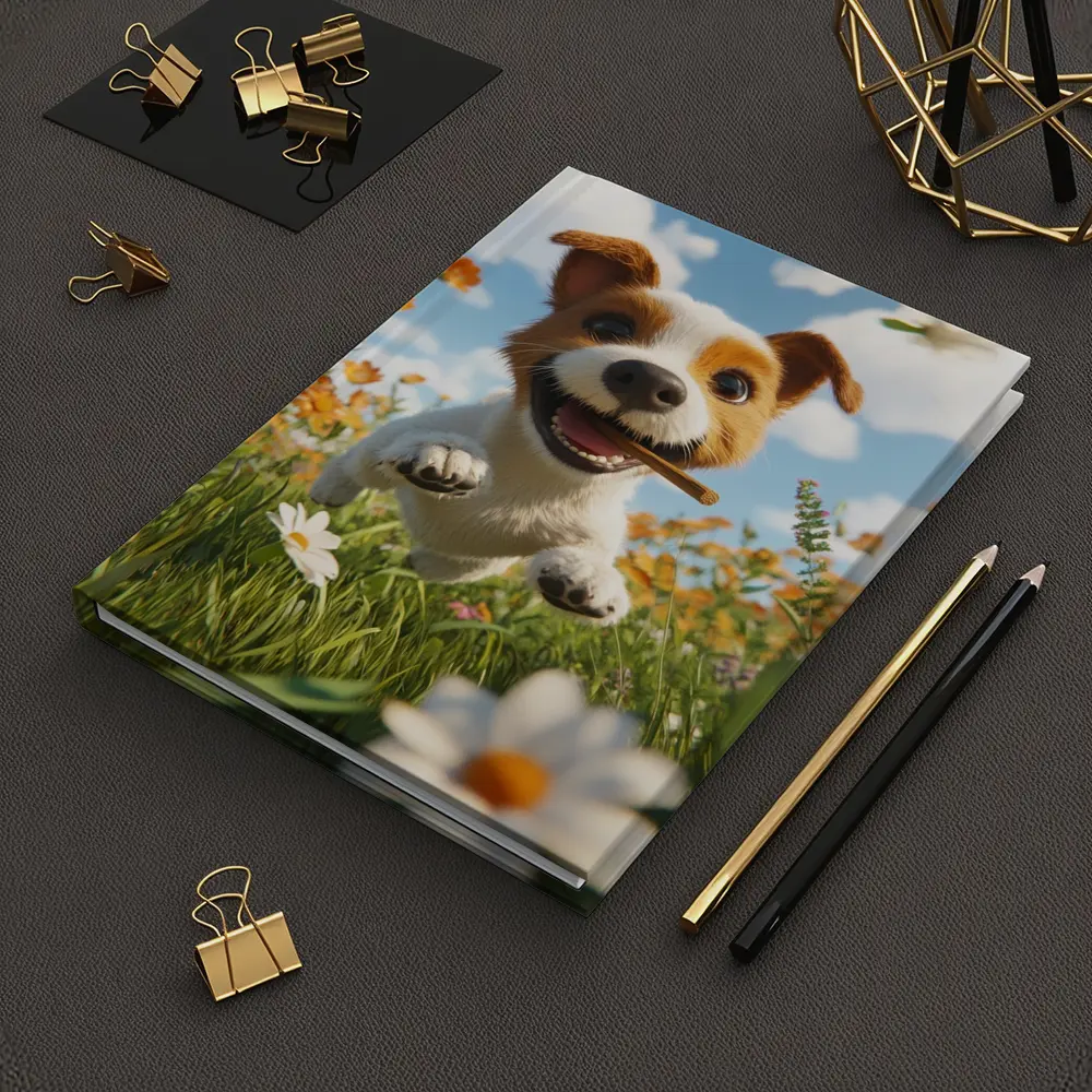 Cartoon Jack Russell Puppy Running Flower Field – Notebooks