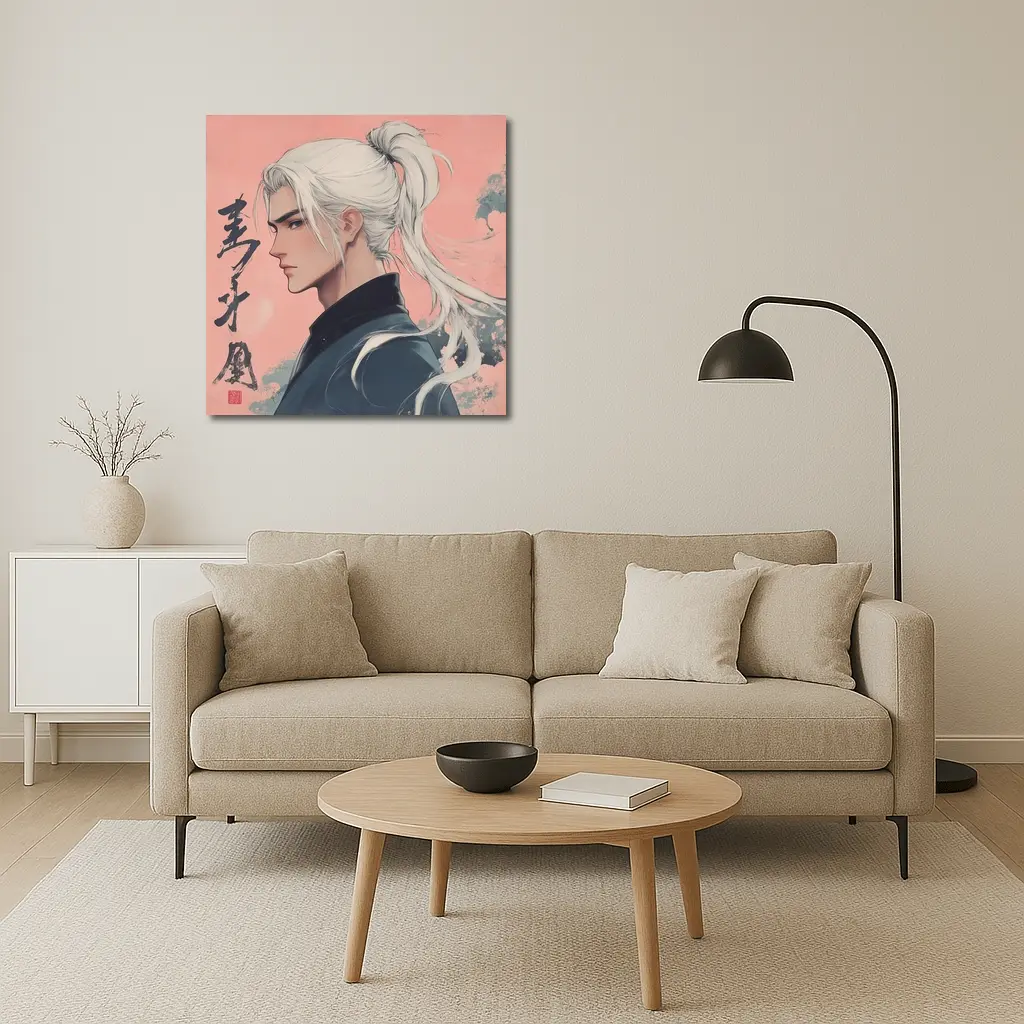 Anime Male White Hair Pink Background Art – Wall Art