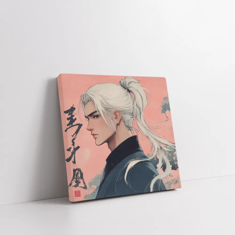 Anime Male White Hair Pink Background Art – Wall Art