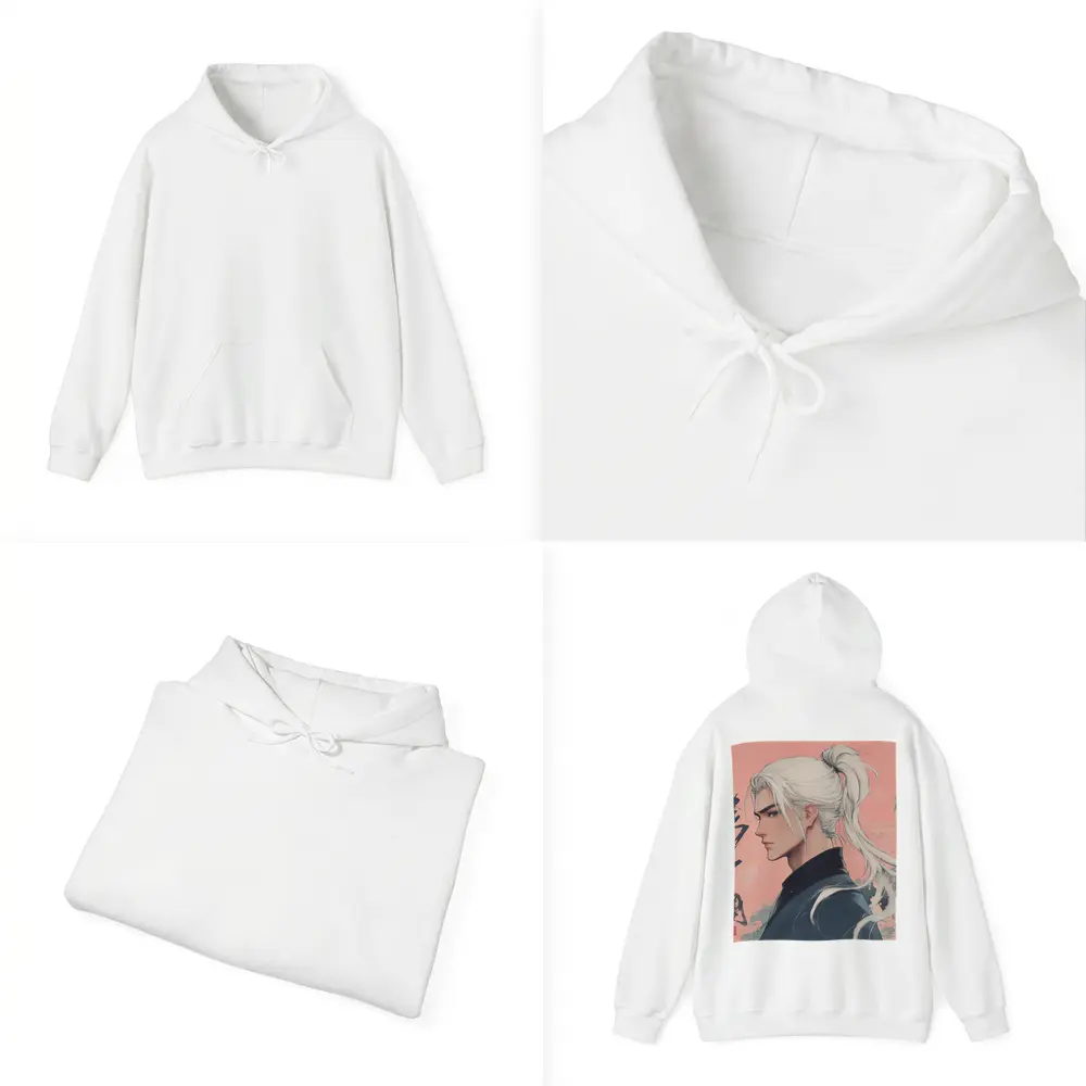 Anime Male White Hair Pink Background Art – Hoodies