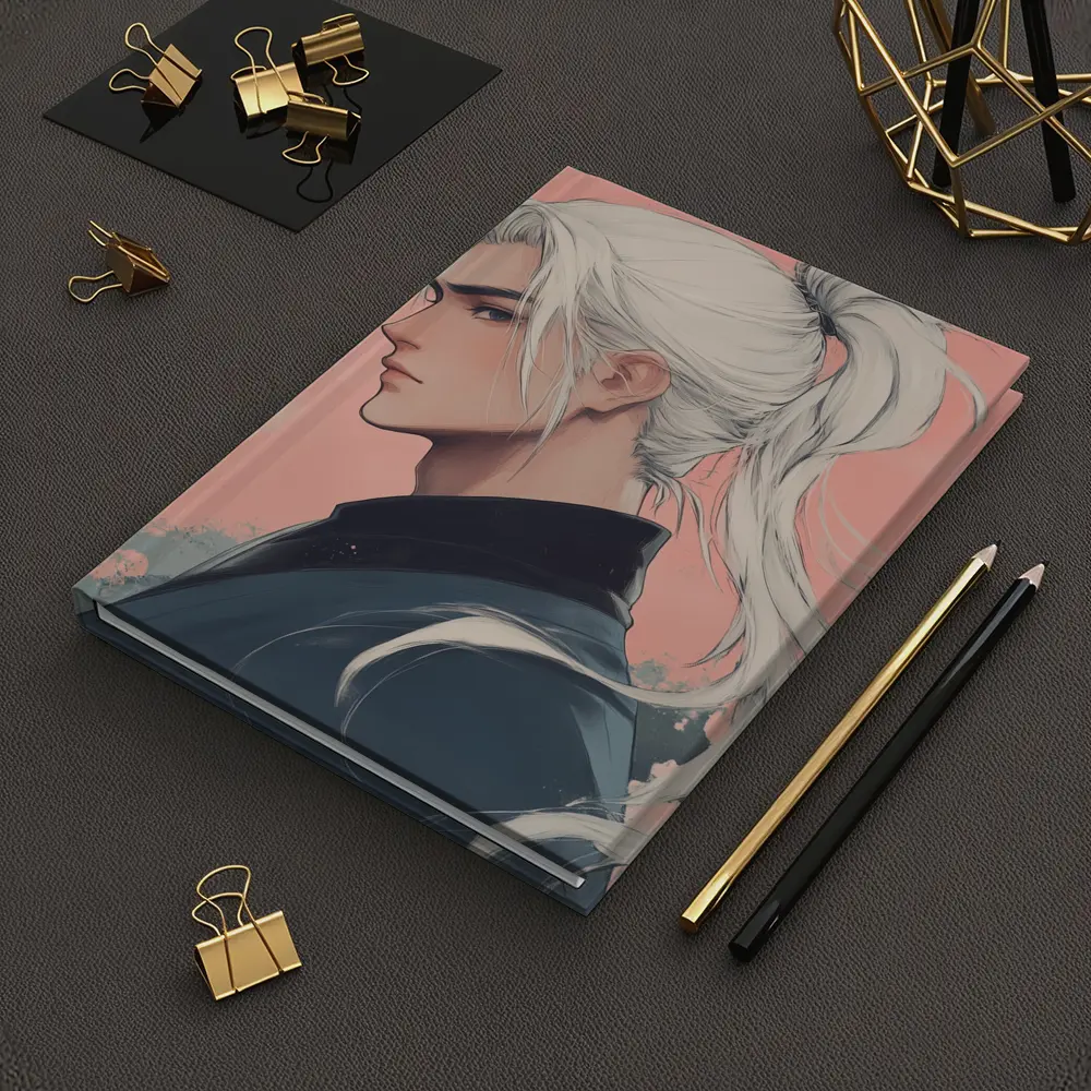 Anime Male White Hair Pink Background Art – Notebooks