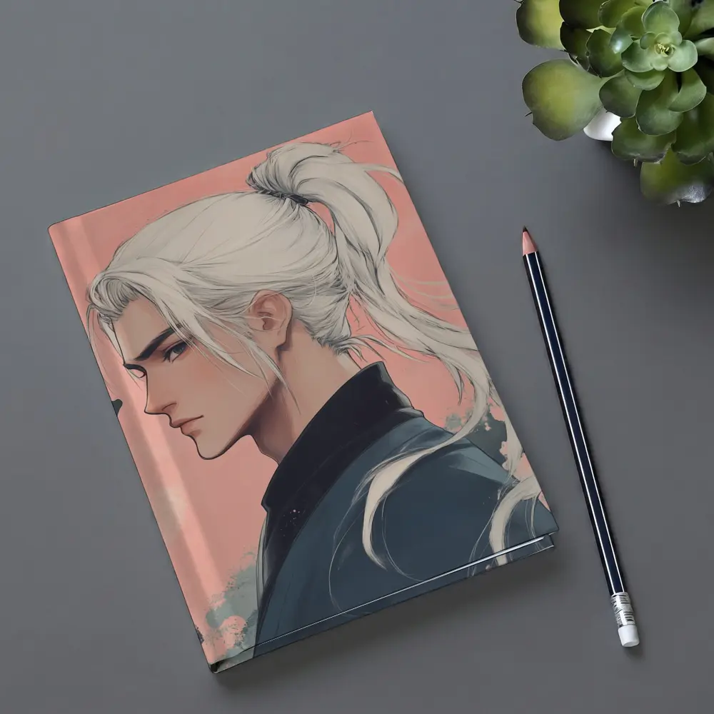 Anime Male White Hair Pink Background Art – Notebooks