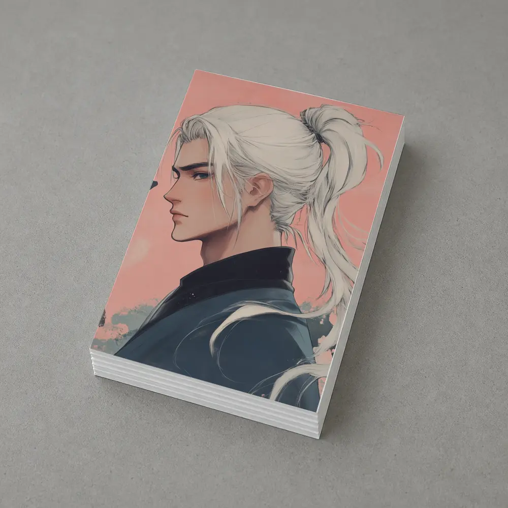Anime Male White Hair Pink Background Art – Postcards