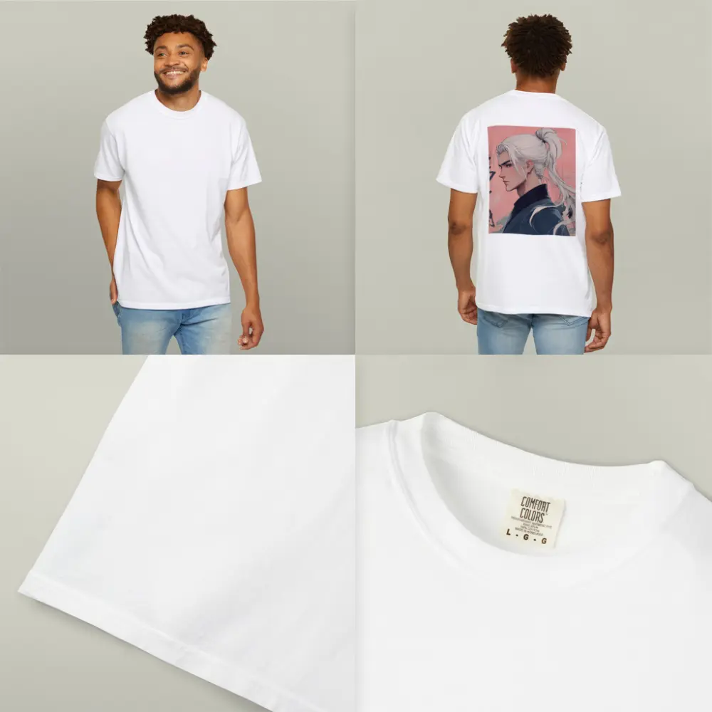 Anime Male White Hair Pink Background Art – T-Shirts