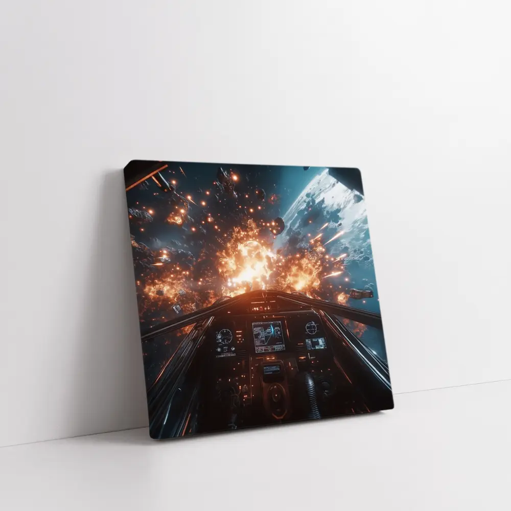 Space Fighter Cockpit Explosion Battle Scene – Wall Art