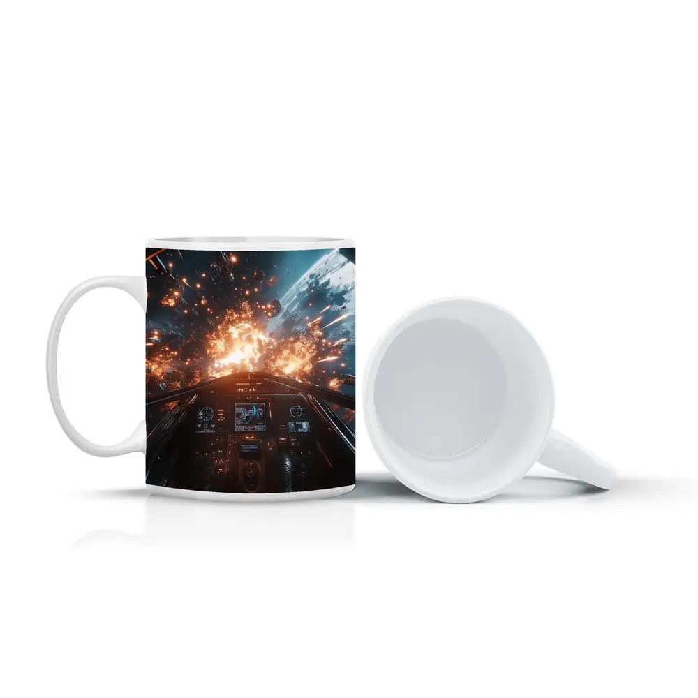 Space Fighter Cockpit Explosion Battle Scene – Mugs
