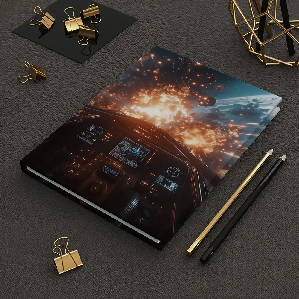 Space Fighter Cockpit Explosion Battle Scene – Notebooks