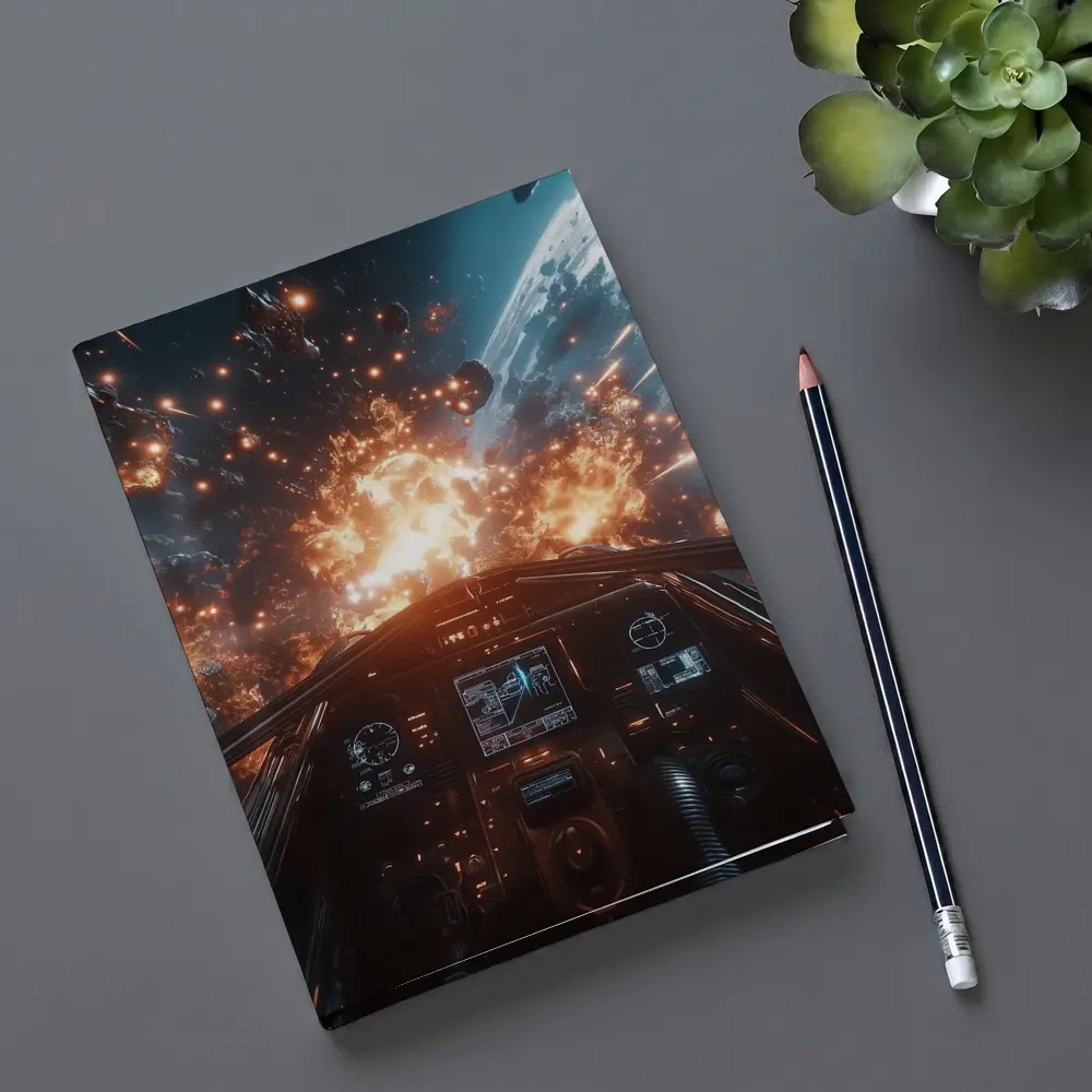 Space Fighter Cockpit Explosion Battle Scene – Notebooks