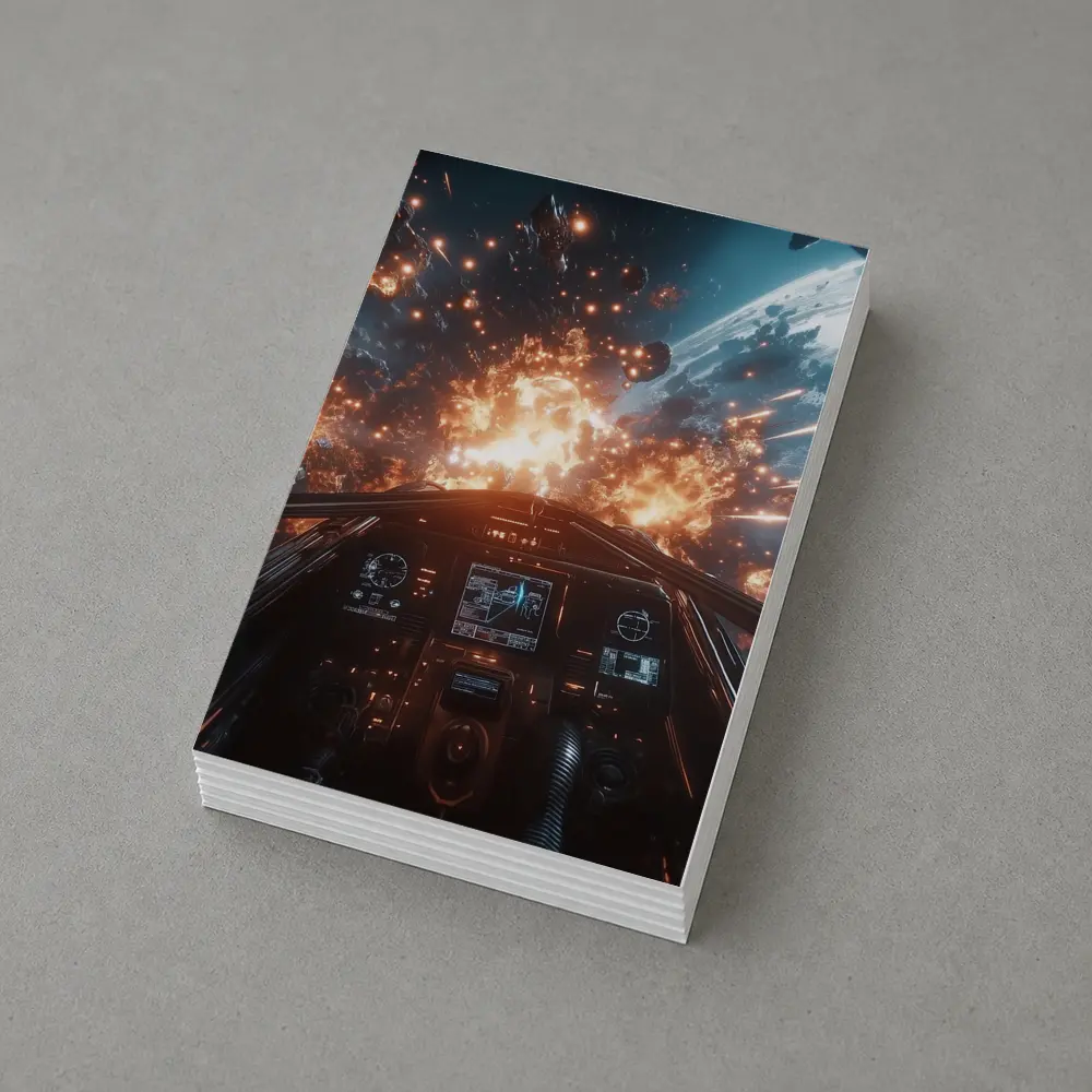 Space Fighter Cockpit Explosion Battle Scene – Postcards