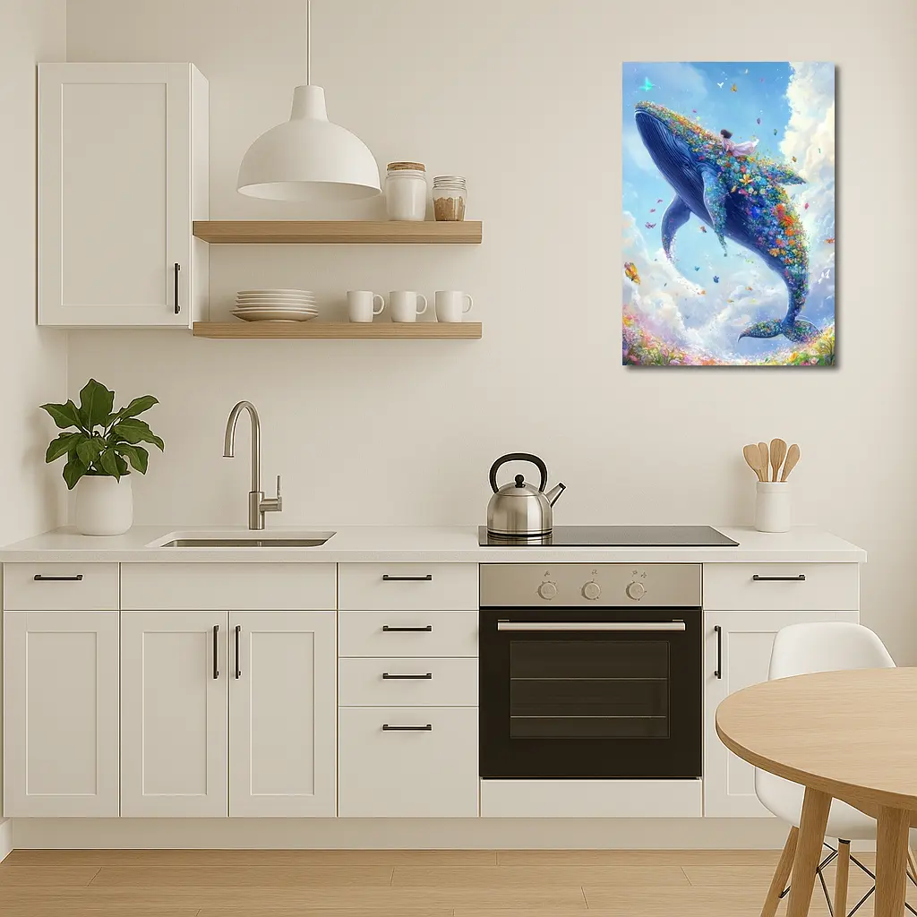 Fantasy Whale Covered In Flowers Sky – Wall Art