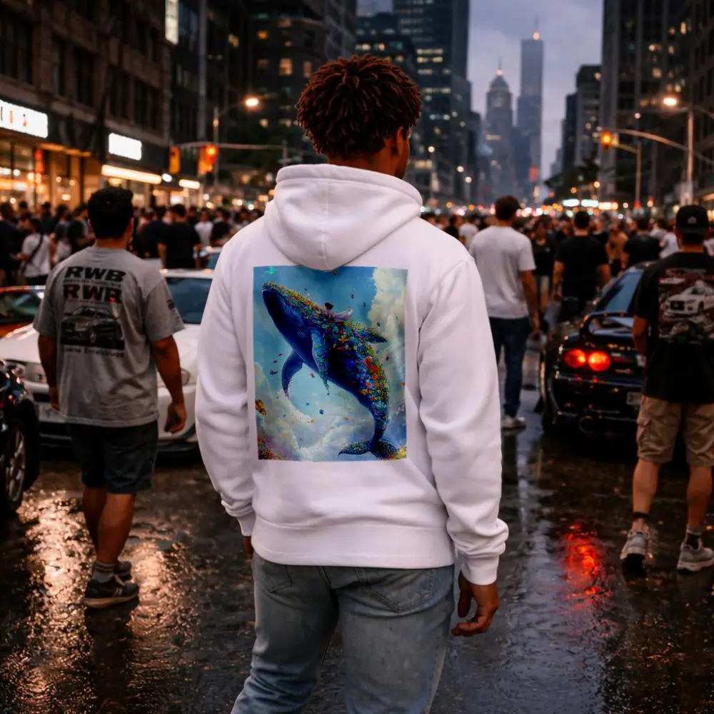 Fantasy Whale Covered In Flowers Sky – Hoodies