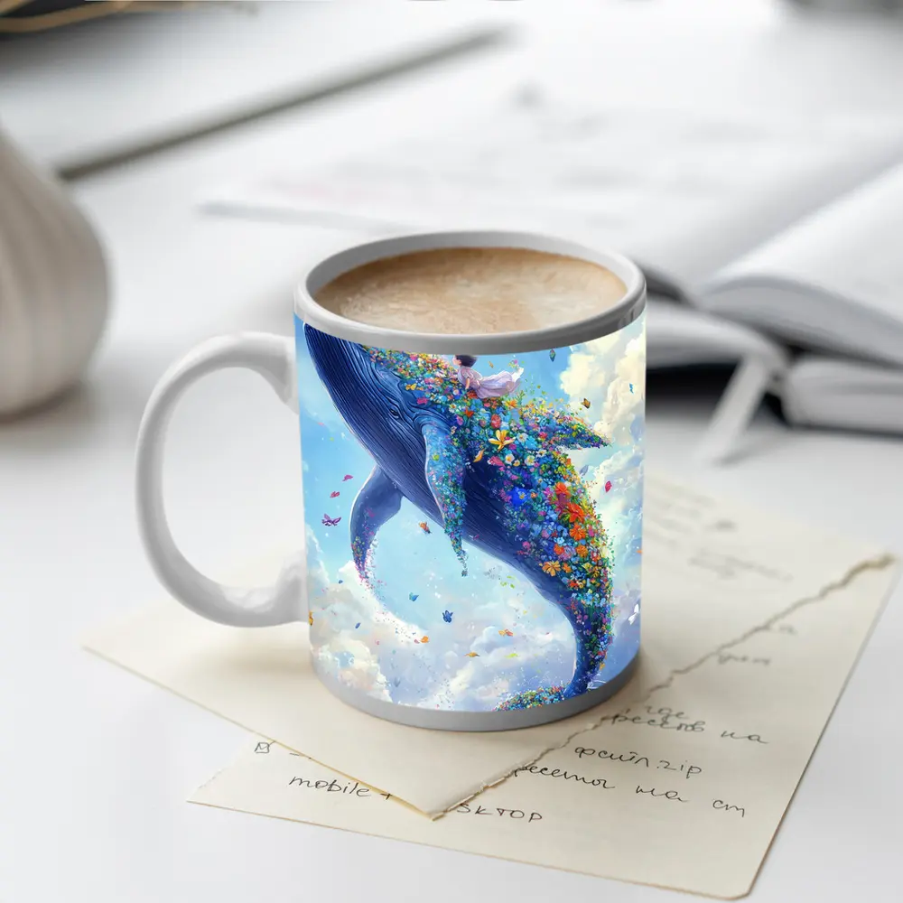 Fantasy Whale Covered In Flowers Sky – Mugs