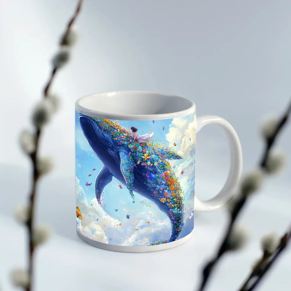 Fantasy Whale Covered In Flowers Sky – Mugs