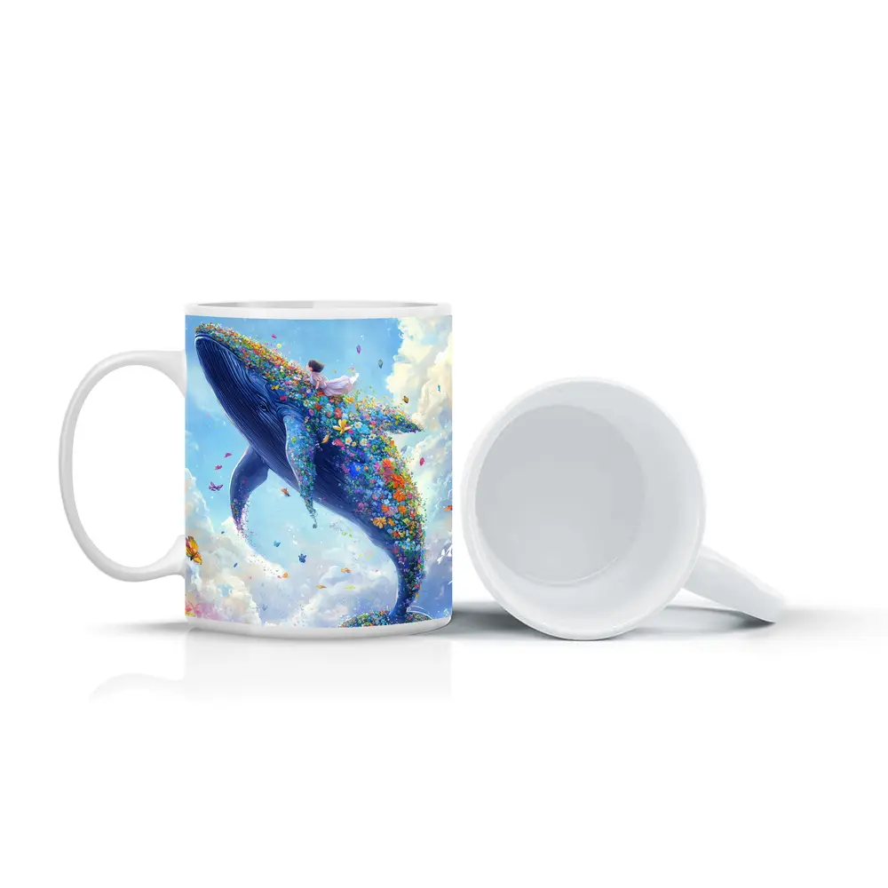 Fantasy Whale Covered In Flowers Sky – Mugs